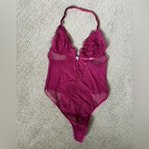 Victoria's Secret Magenta Lace Halter Teddy